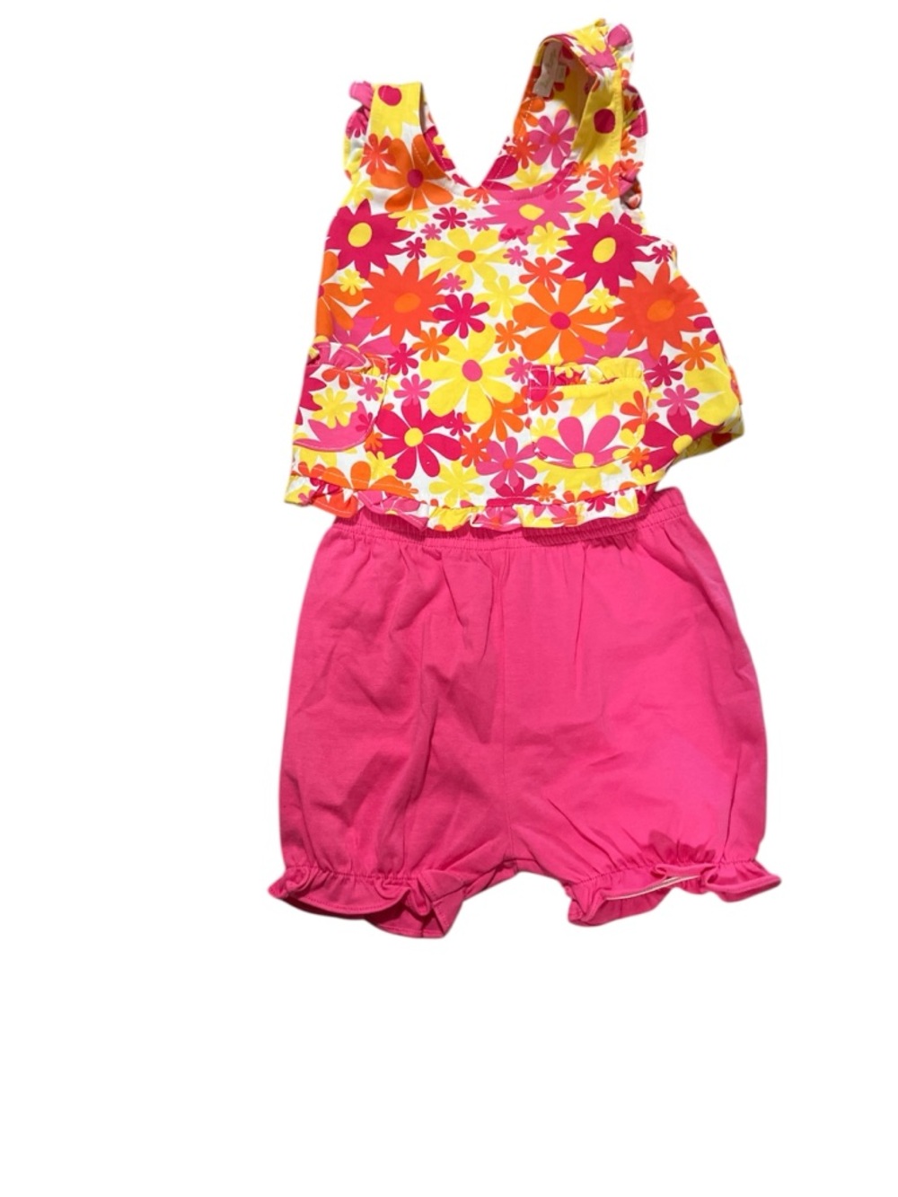 Le Top Bright Floral Tank & Pink Bubble Shorts Set 9 months NWT